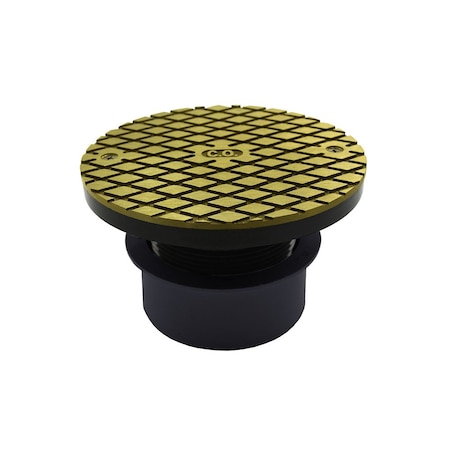 Jones Stephens 4in. PVC Inside Pipe Fit Base Cleanout with 3in. Plastic Spud and 6in. Polished Brass Cover C59020